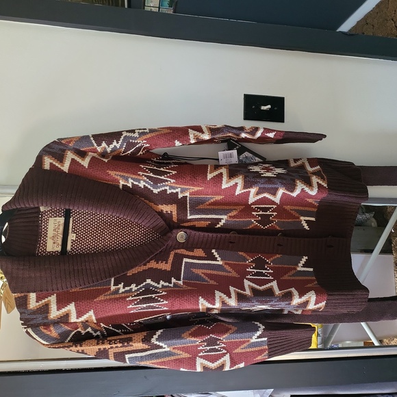 Powder River Outfitters by Panhandle Sweaters - Aztec cardigan with belted waist tie.